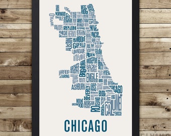 CHICAGO Neighborhood Typography City Map Print