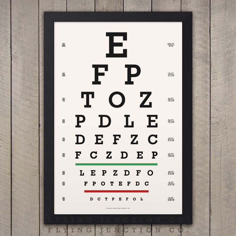 EYE CHART Print Classic Snellen Vintage Look White (background)