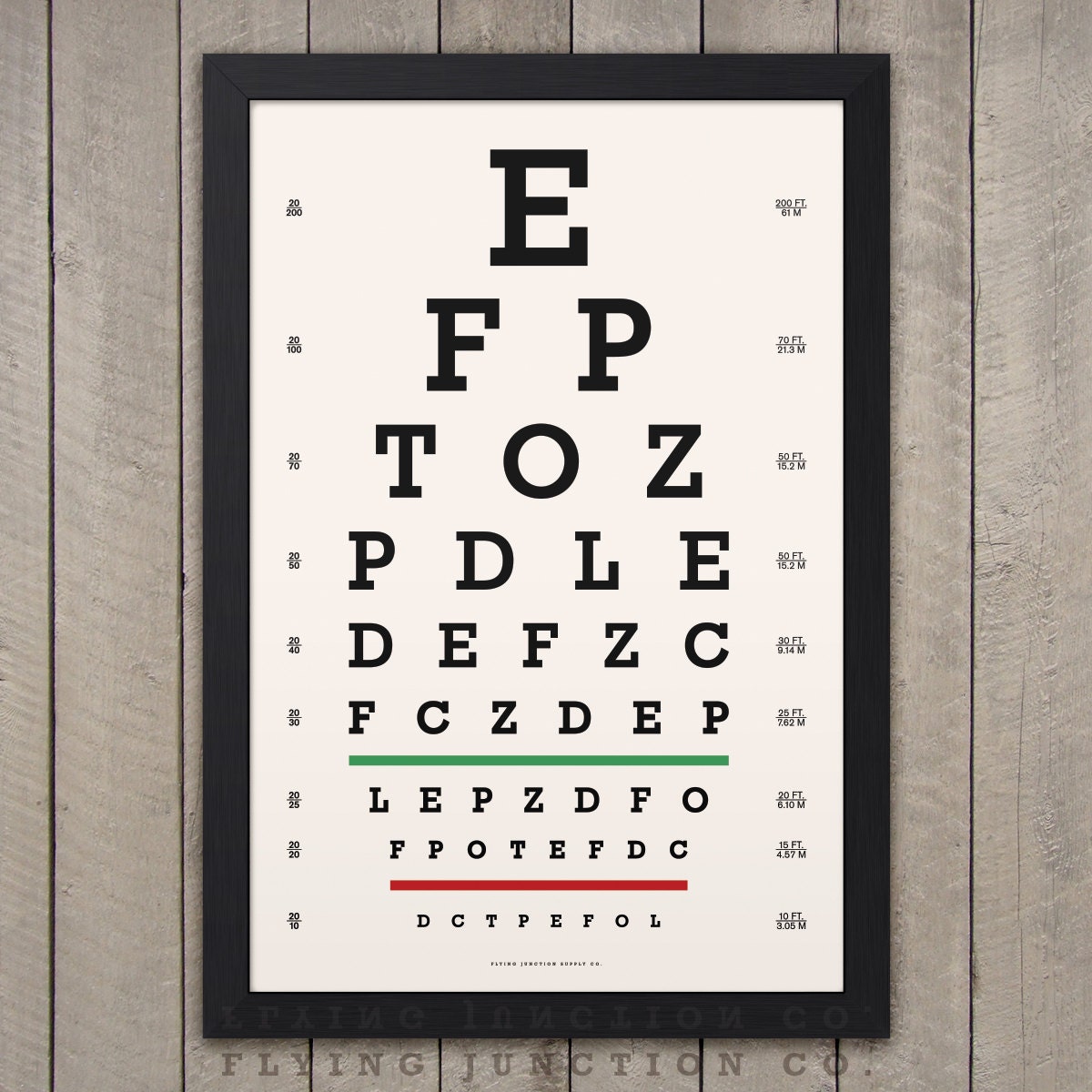 Custom Printable Snellen Eye Test Chart, 6 Feet, Plastic