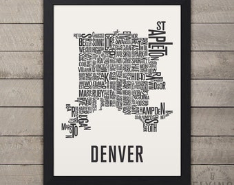 DENVER Neighborhood Typography City Map Print