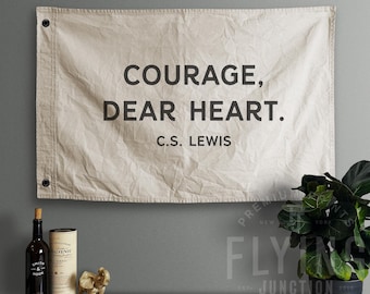 Courage Dear Heart Banner: Hand-Painted Cotton Canvas Wall Tapestry