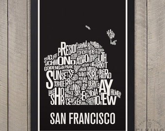 San Francisco Neighborhood Typography City Map Print