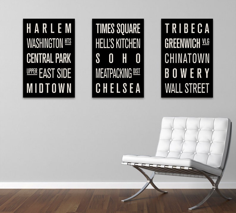 NEW YORK CITY Neighborhoods Subway Sign Prints. Bus Scrolls. Collection of 3 image 1