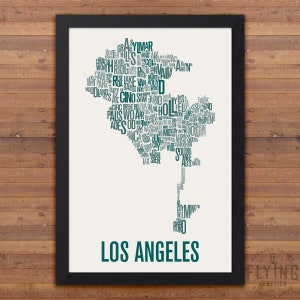 LOS ANGELES Neighborhood Typography City Map Print Emerald Green