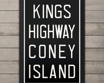 KINGS HWY Coney Island New York City Subway Sign. Bus Scroll. 12 x 18 Rollsign Print