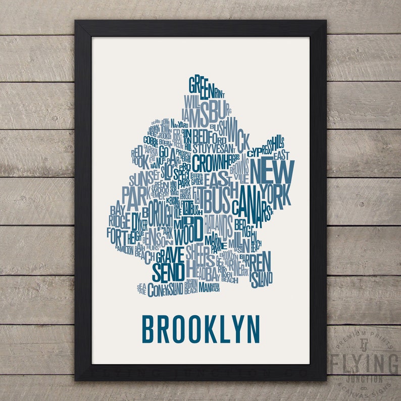 BROOKLYN New York Neighborhood Typography City Map Print Oxford Blue