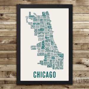 CHICAGO Neighborhood Map Print, chicago wall art, chicago typography map, chicago gift