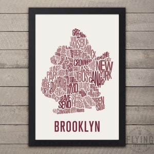 BROOKLYN New York Neighborhood Typography City Map Print Rosewood