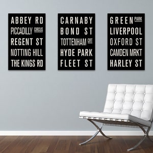 London England COLLECTION of 3 Subway Sign Prints. Bus Scrolls.