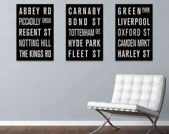 London England COLLECTION of 3 Subway Sign Prints. Bus Scrolls.