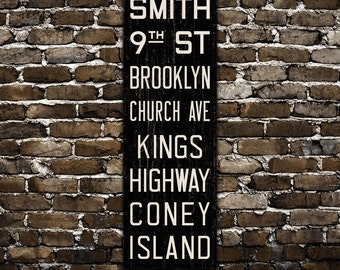 BROOKLYN New York City Distressed Subway Sign. Bus Scroll. Canvas 20 x 60 Rollsign Print