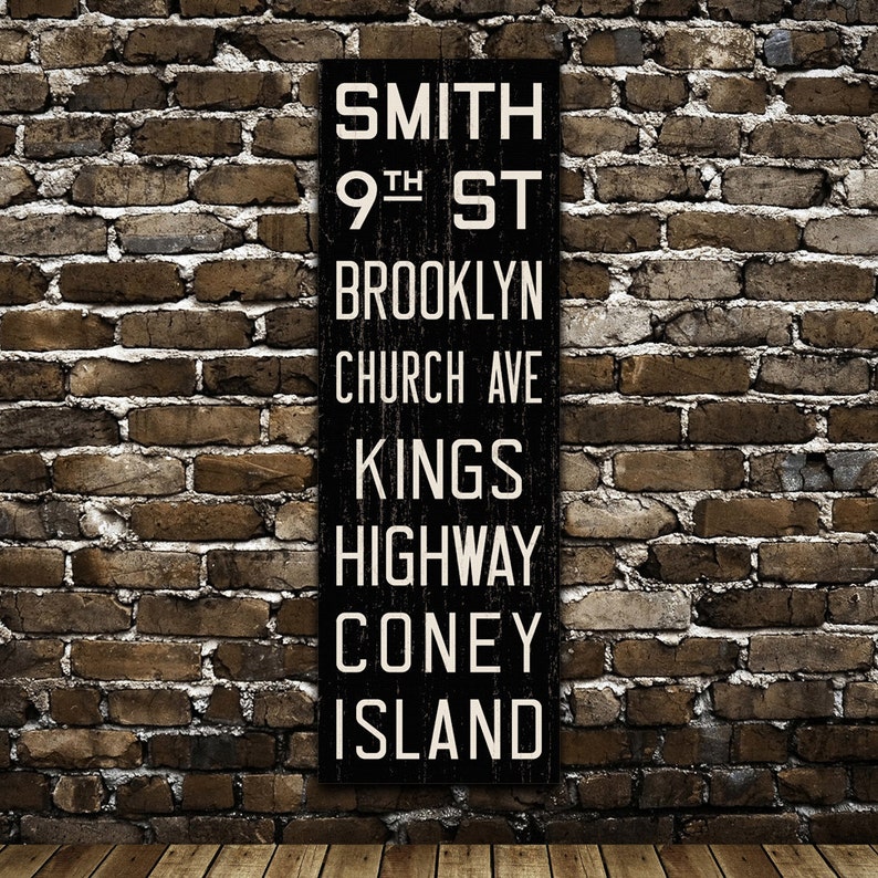 BROOKLYN New York City Distressed Subway Sign. Bus Scroll. Canvas 20 x 60 Rollsign Print image 1