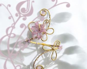 Whimsical Gold Purple Flower Arm Cuff