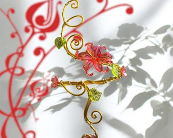Whimsical Gold Red Flower Blooming Fairy Arm Cuff