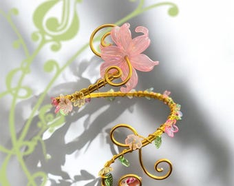 Whimsical Gold Secret Garden Flower Arm Cuff
