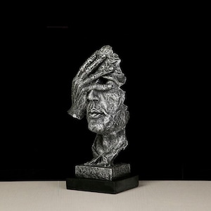 Abstract Face and Hand Resin Sculpture: Modern Art Home Decor