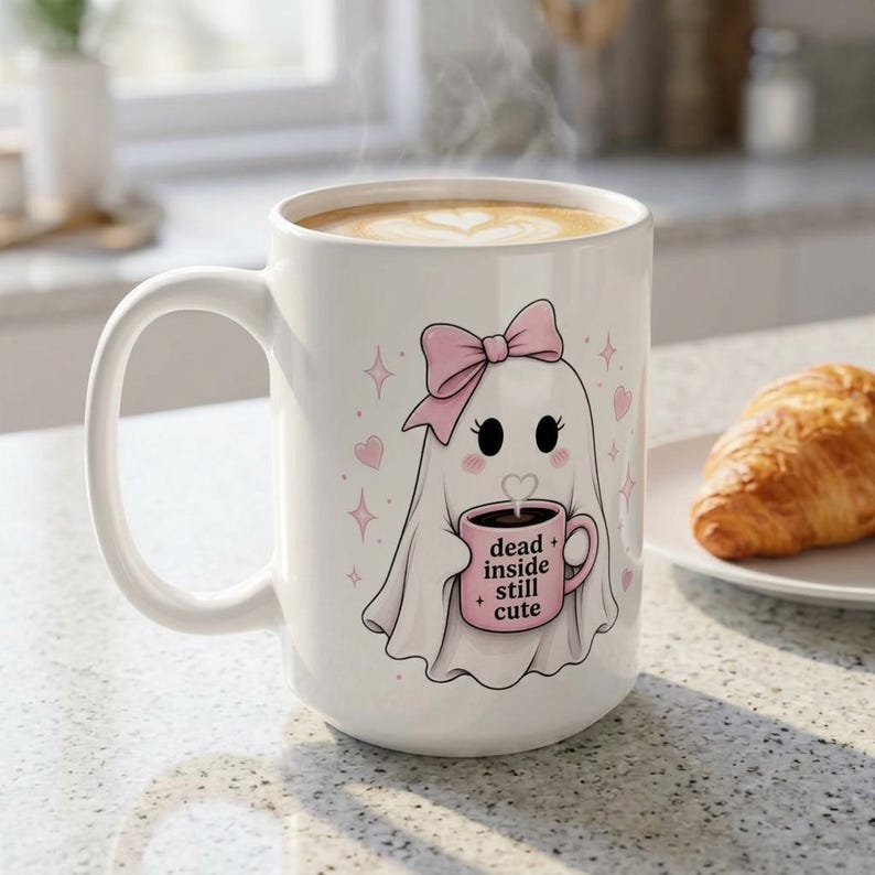 Taza de café con diseño de fantasma, coqueta gótica pastel espeluznante, taza de cerámica kawaii. imagen 2