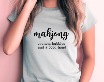 Mahjong T-Shirt – "Brunch, Bubbles, and a Good Hand" Tee – for Game Night!