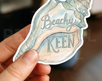 Pegatina de concha marina Beachy Keen: Vinilo adhesivo costero en acuarela (7,6 cm)
