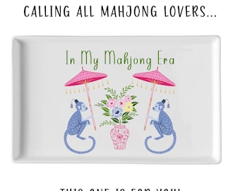 Mahjong Tray, Playful Monkey Floral Table Decor
