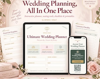 Aplicación para planificar bodas / Lista de verificación, seguimiento de la lista de invitados, planificador de presupuesto, plano de asientos interactivo + imprimible