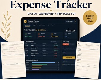 Planificador de gastos mensuales / Planificador de presupuesto, Control financiero, Panel de ingresos y gastos + PDF imprimible / Descarga digital
