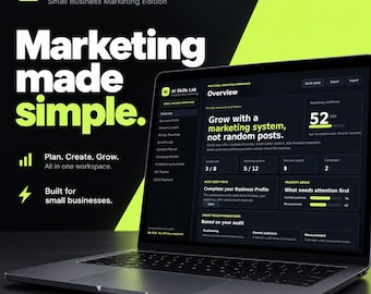 Planificador de marketing digital para pequeñas empresas / Espacio de trabajo para contenido, campañas y crecimiento / Kit de negocios con IA