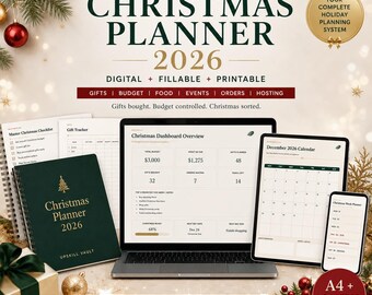 2026 Christmas Planner | Digital Dashboard, Fillable PDF & Printable Holiday Organizer
