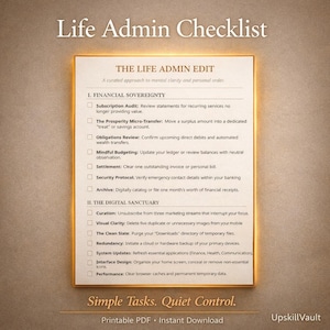 Printable Life Admin Checklist, Personal Organisation, Adult Planner, Daily Admin Tasks, Home Management List