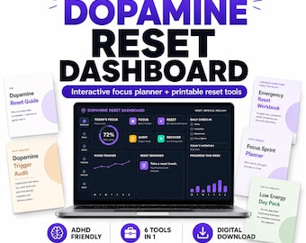 Panel de control para el restablecimiento de la dopamina / Planificador para el TDAH / Planificador digital para la concentración y la salud mental / Rastreador de hábitos imprimible