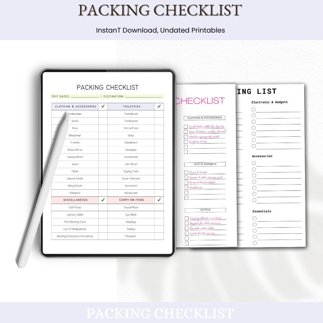 Packing List | Printable Travel Checklist | Minimalist Packing Planner ...