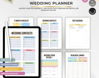 Hochzeitsplaner Printable | Braut Organisator, Budget Tracker & Hochzeit Checkliste | PDF-Datei