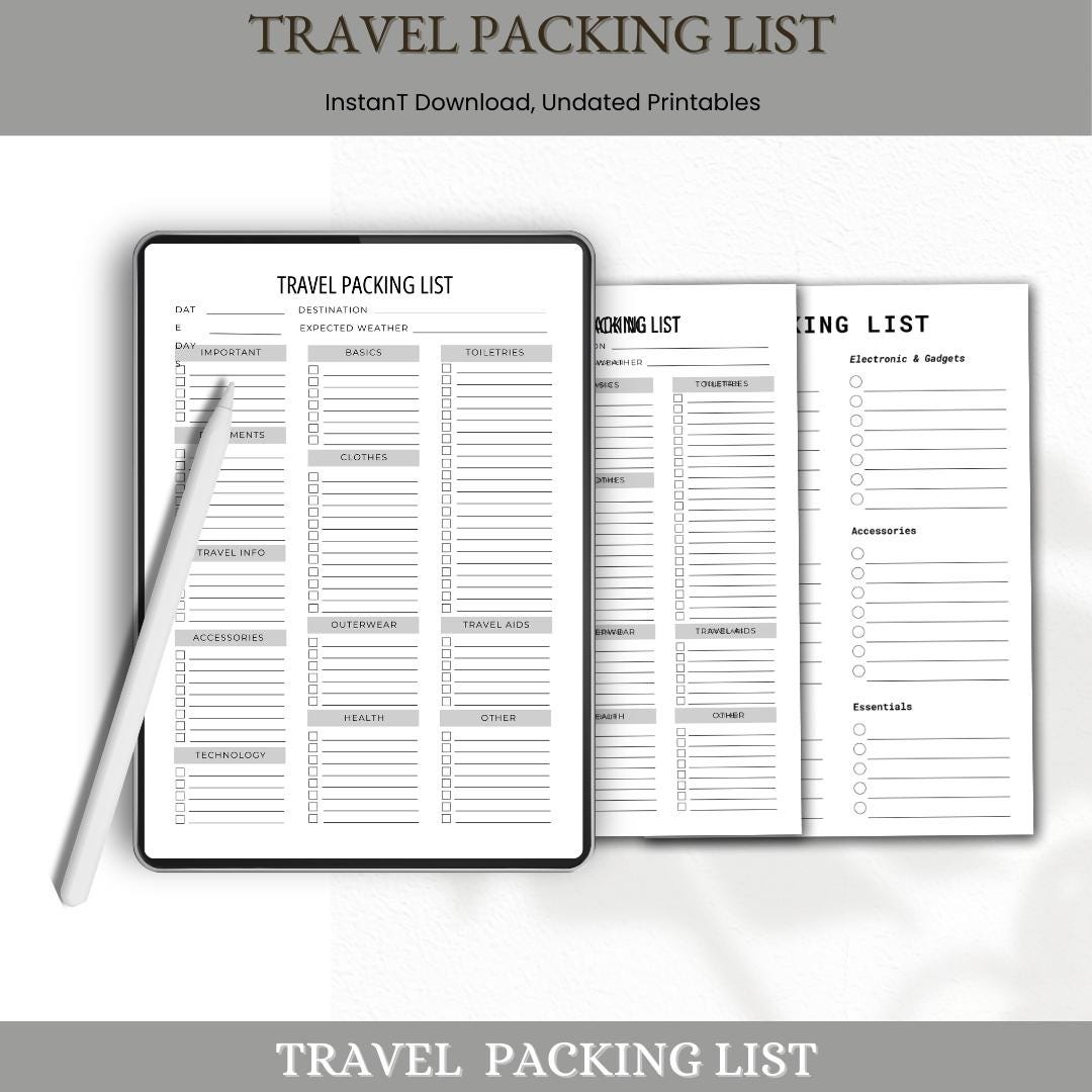 Minimalist Travel Packing List | Printable Checklist (instant Download ...