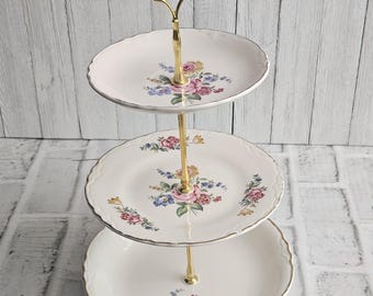 Alzata per dessert a 3 piani in porcellana vintage - Vassoio da portata floreale ed elegante per feste del tè, matrimoni, feste e decorazioni per la casa