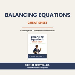 Fusklapp för balanseringsekvationer | Snabbreferens för kemi i PDF-format (digital nedladdning)