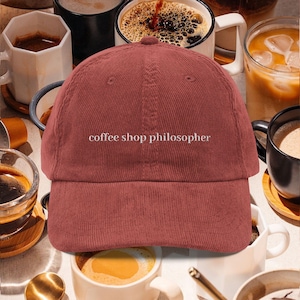 Cap, Vintage Embroidered Corduroy Hat for Coffee Lovers, Retro Dad Cap, Hipster Baseball Cap, Embroidered Vintage Cap, Cool Coffee Shop Cap,
