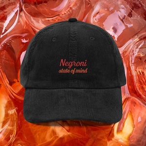 Cap, Negroni Inspired Corduroy Cap for Cocktail Lovers, Embroidered Hat, Retro Headwear, Vintage Style Cap, Mixology Gift