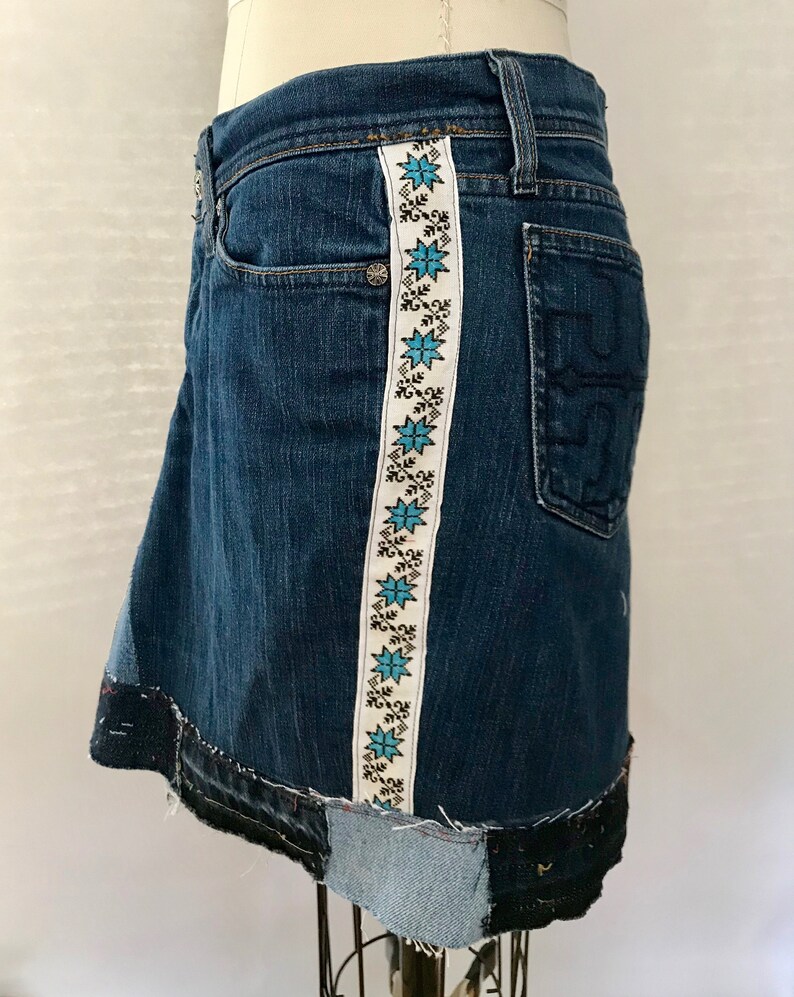 Jeans Mini Skirt Eco Friendly Recycled Denim Size 33 Waist