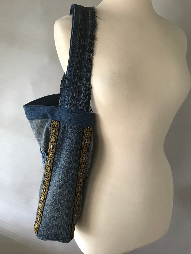 made from recycled men/'s jeans one of a kind Boho Shoulder Bag