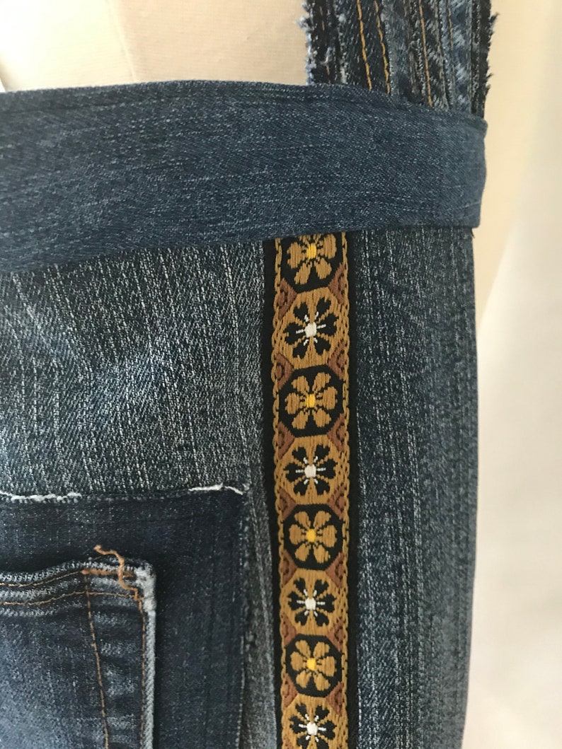 made from recycled men/'s jeans one of a kind Boho Shoulder Bag