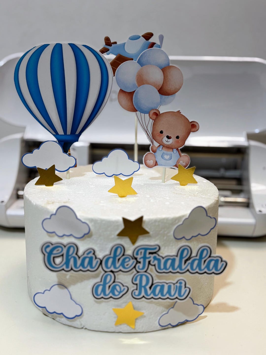 Personalized Teddy Bear Baby Shower Cake Topper | Baby Boy Decor | Blue ...
