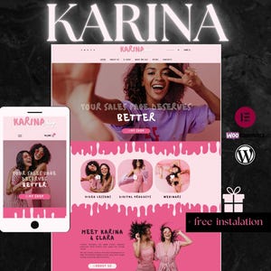 Tema Karina para WordPress – Página de vendas e modelo de site de e-commerce rosa para sofás ou influenciadores - loja online oficial