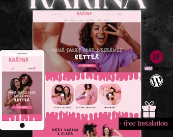 Karina WordPress Theme – Pink Website Sales page & Ecommerce Website Template for couch or influencer - official website online shop