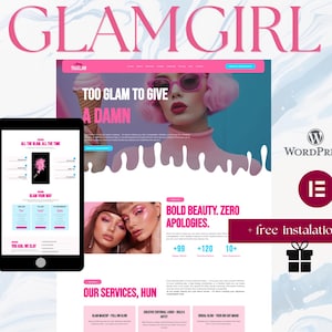 Thème WordPress GlamGirl - pour maquilleur et spécialiste de la beauté Modèle Elementor, page d'entreprise d'influence