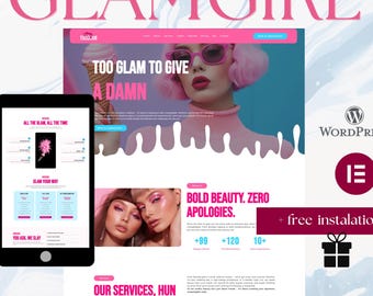 GlamGirl WordPress Theme - for Makeup Artist & Beauty Specialist Elementor Template, Influencer Business Page