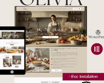 Olivia Wordpress Theme – Kitchen Food Blog & Cooking Classes WordPress Elementor Website Template Kit| Chef business page (Free Plugins)