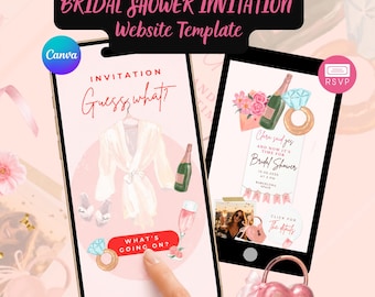 Bridal Shower Invitation Website Template: Canva Wedding Digital Invite With RSVP Form (Digital Download) - Guess What??