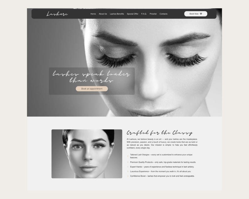 Lashure – Beauty Salon & Eyelash Extension or Permanent make up Specialist Elementor Template Kit | Elementor web | WordPress Website Design template Wordpress beauty elegant