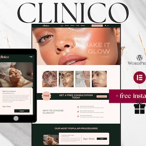 Tema de WordPress Clinico: plantilla para sitio web de salón de belleza y cuidado de la piel / plantilla de WordPress Elementor / plantilla de cuidado de la piel / diseño de página de ventas