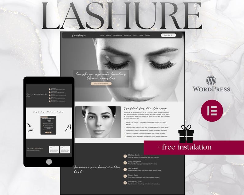 Lashure Wordpress Theme - Lash Beauty Salon Elementor Template| Lash & Nail  Website Design | Beauty salon business page design, website design, lash website template, wordpress theme. Beauty salon and permanent make up business website or sales page.